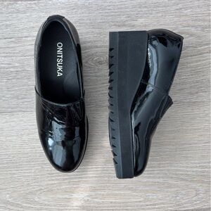 Onitsuka Tiger Wedge S Slip On Black Patent Leather Shoes Womens Size US 5